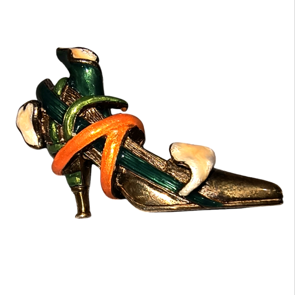 Kenneth J Lane Vintage Sterling Silver & Enamel High Heel Shoe Brooch